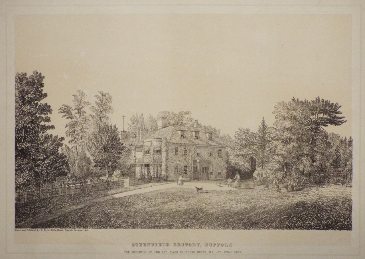 Lithograph - Sternfield Rectory, Suffolk. The Residence of the Rev. James Drummond Money - Davy